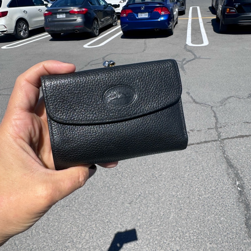 Longchamp Black Leather Wallet Compact Design